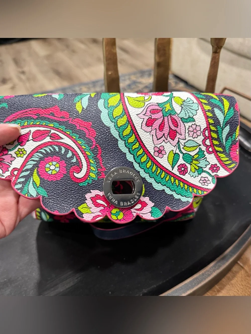 Vera Bradley Navy Floral Scalloped Crossbody with Pink & Green Accents